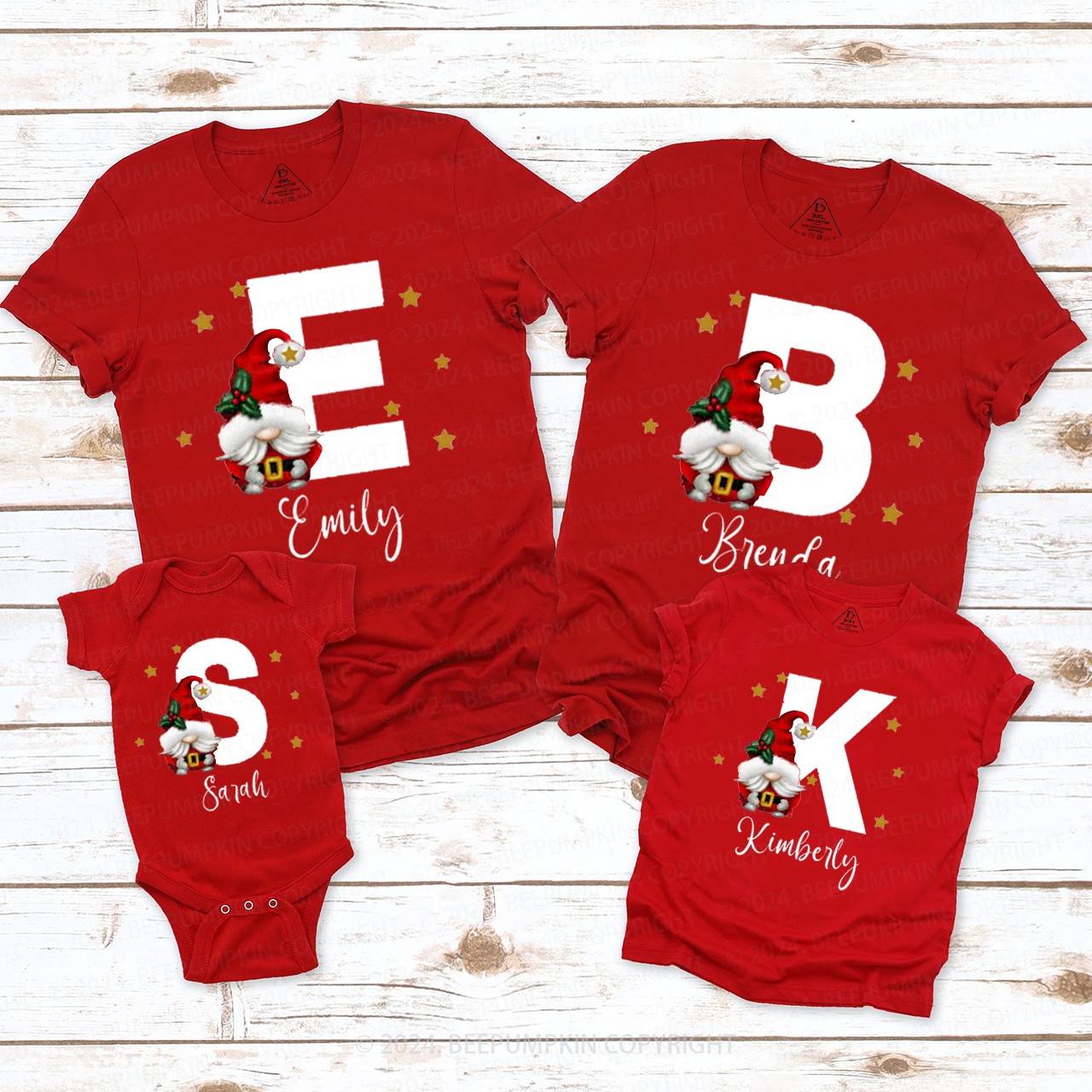 Personalized Christmas Red Name Family Matching T-Shirts Beepumpkin