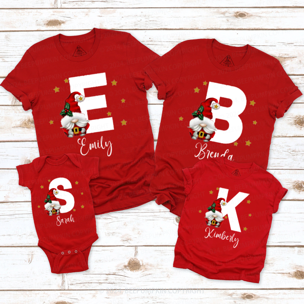 Personalized Christmas Red Name Family Matching T-Shirts Beepumpkin