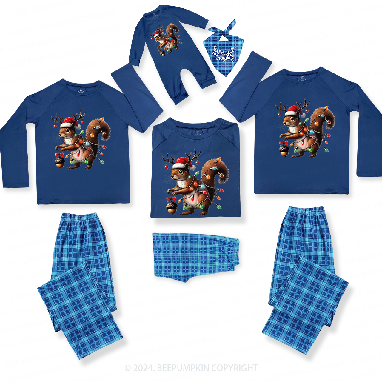Christmas Peanut Squirrel  Family Matching  Blue Pajamas Beepumpkin