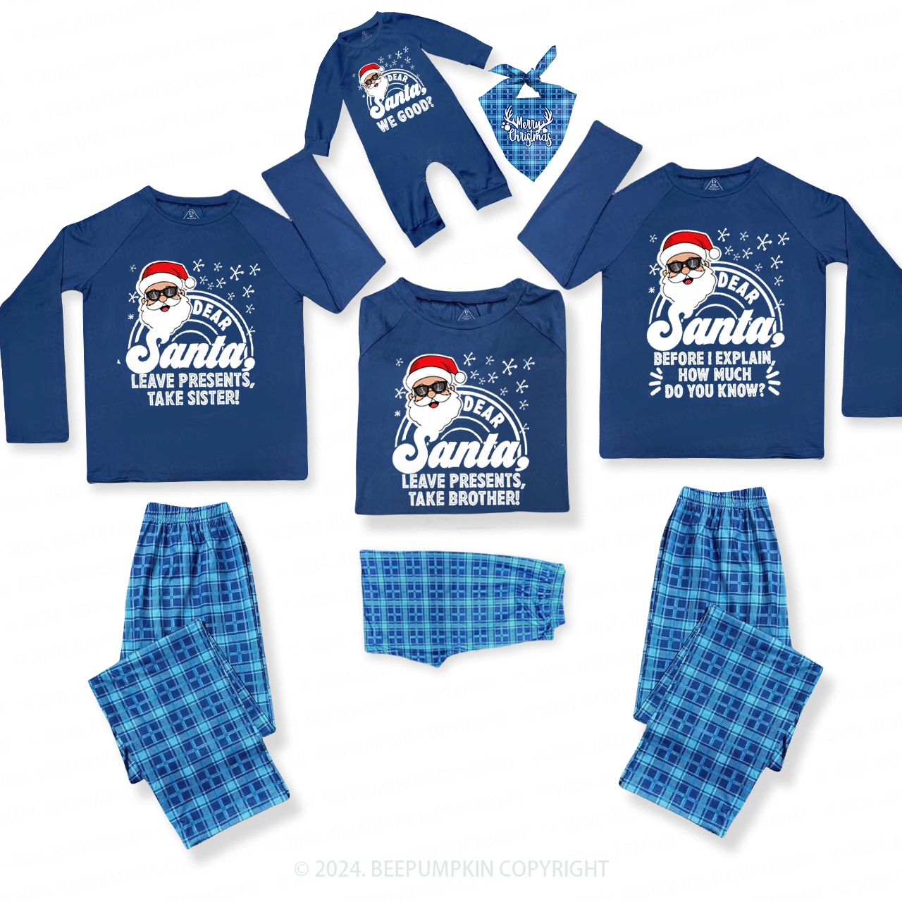 Personalized Dear Santa Family Group Family Matching Blue Pajamas Beepumpkin