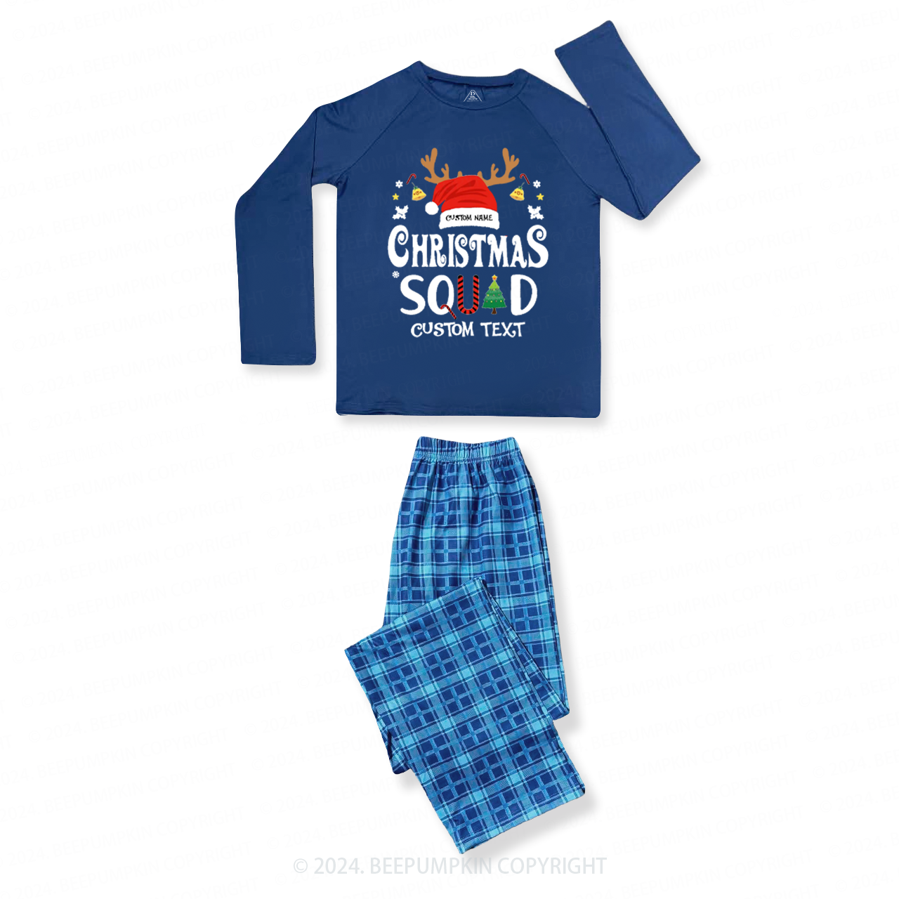 Personalized Christmas Squad Family Matching Blue Pajamas Beepumpkin