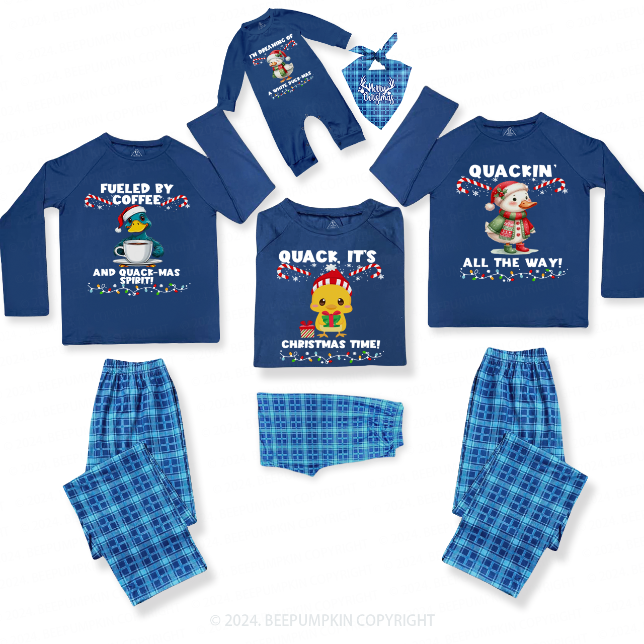 Personalized Christmas Ducks Family Matching Blue Pajamas Beepumpkin