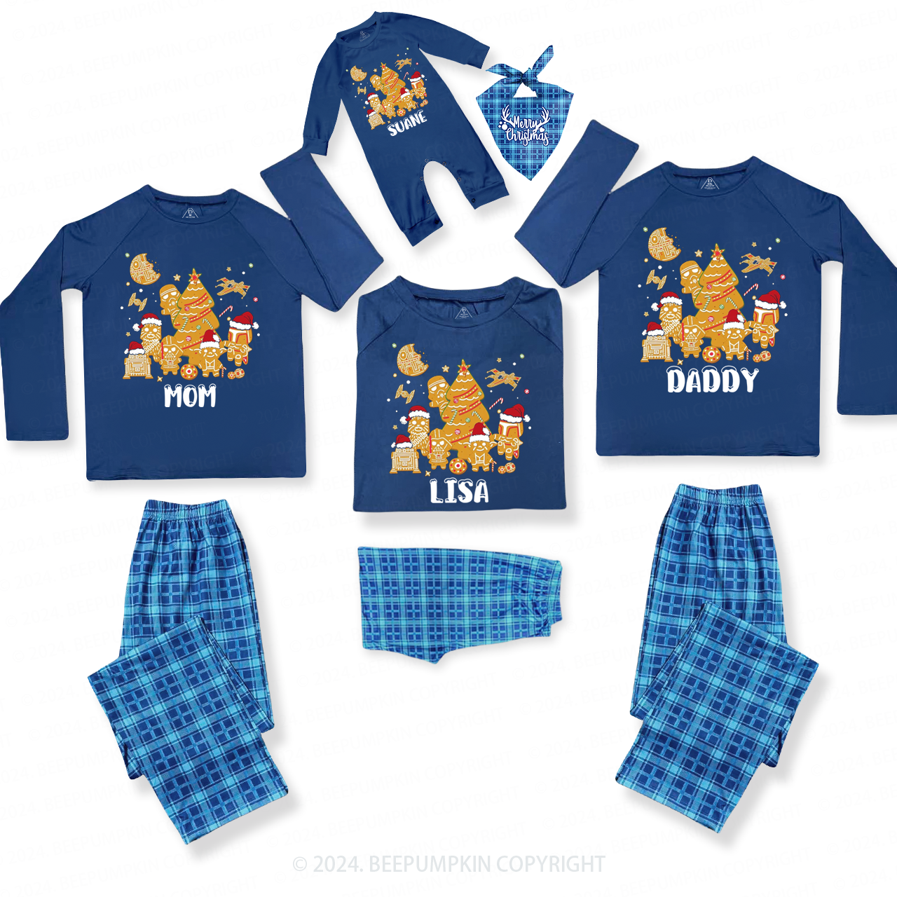 Cute Cookie Soldier Family Matching Blue Pajamas Beepumpkin