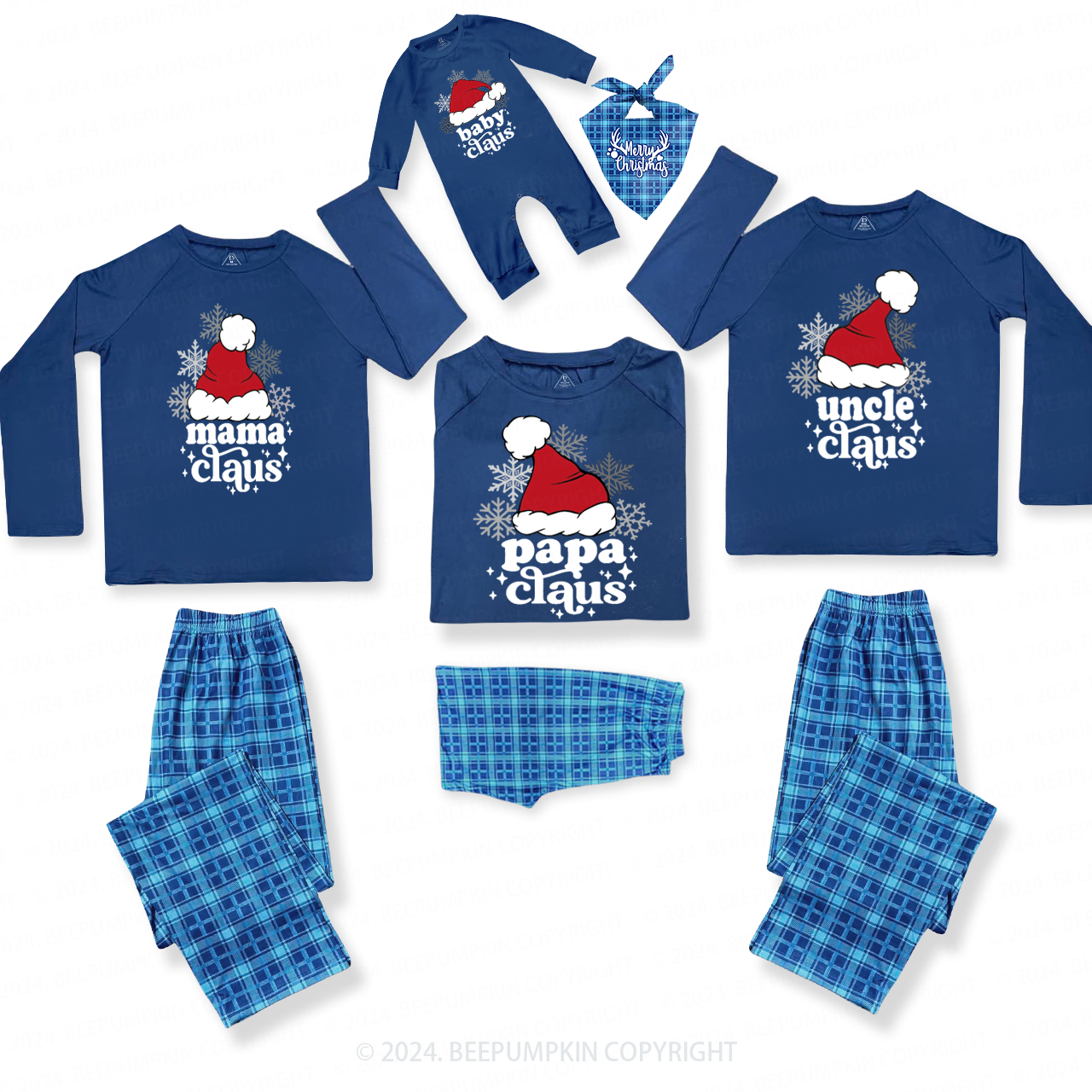 Personalized Santa Claus Hat Family Matching Blue Pajamas Beepumpkin