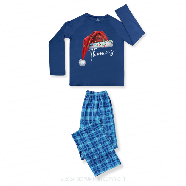 Personalized Lighted Christmas Hat with Name Family Matching Blue Pajamas Beepumpkin
