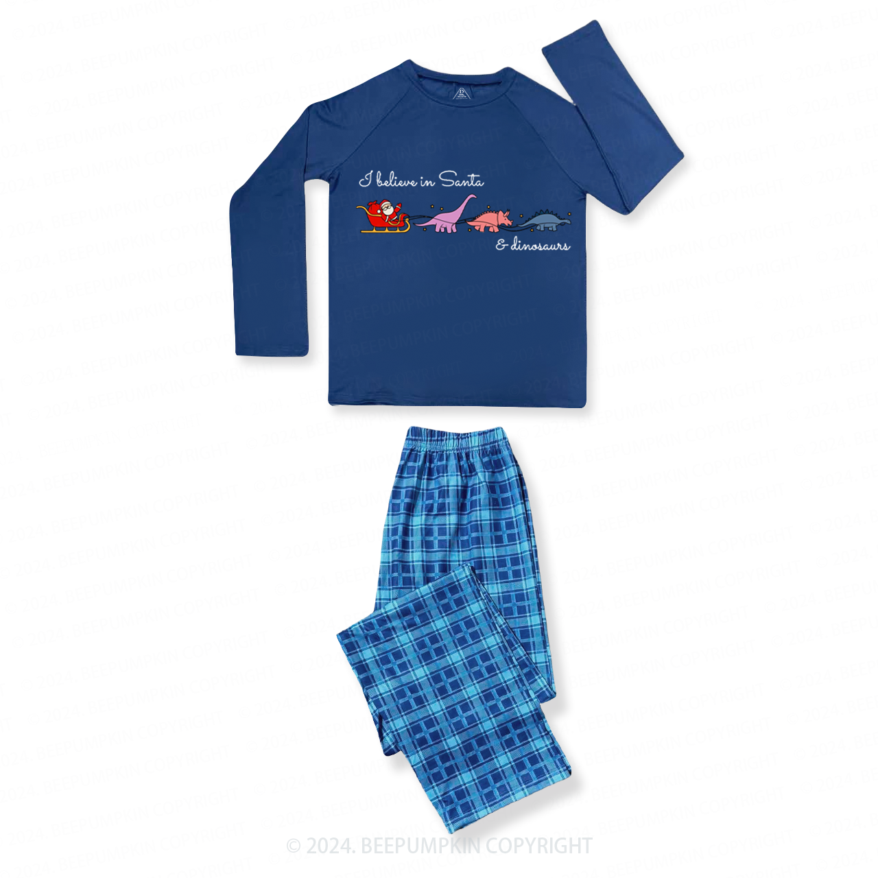 I Believe in Santa and Dinosaurs Matching Blue Pajamas Beepumpkin