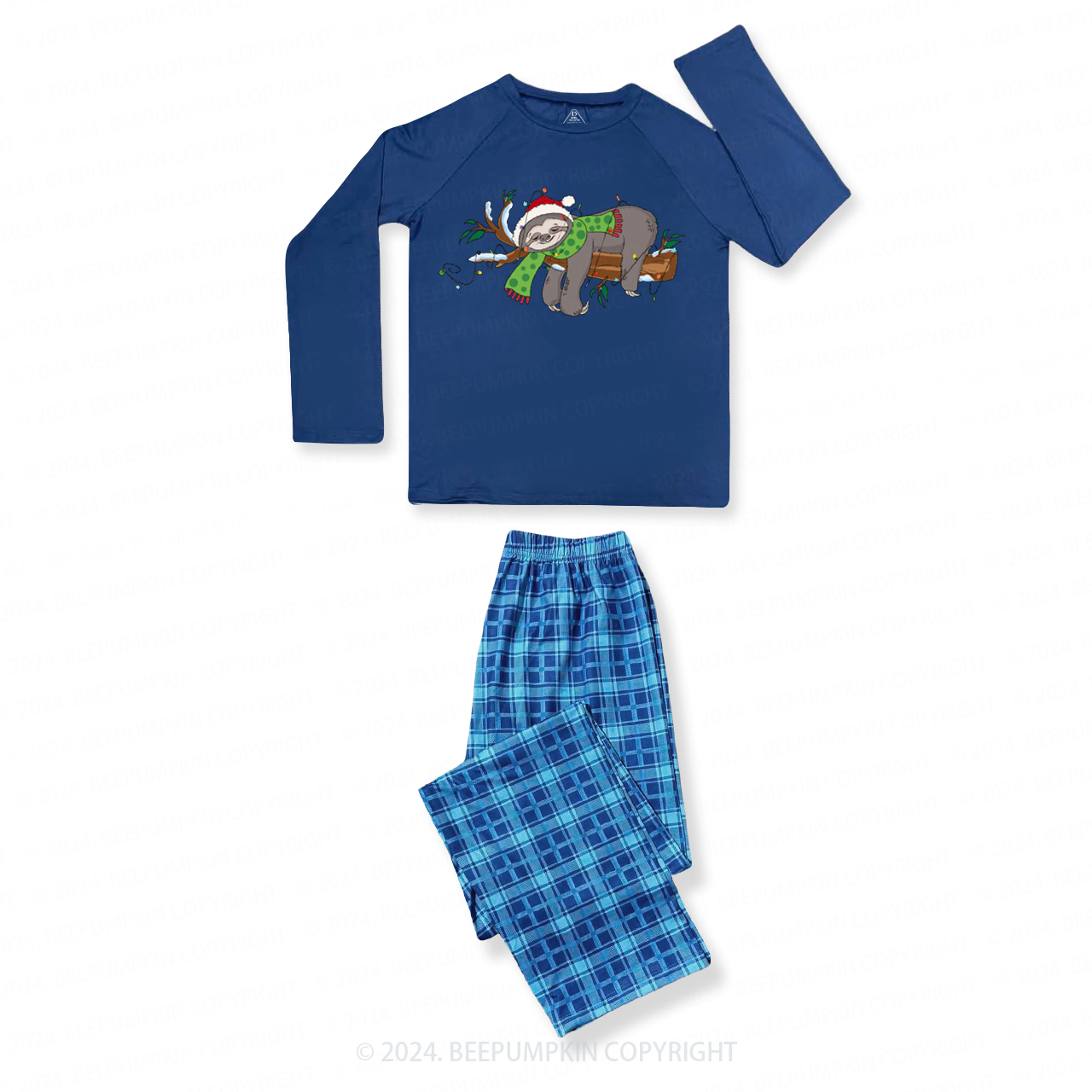 Sloth Christmas Matching Blue Pajamas Beepumpkin