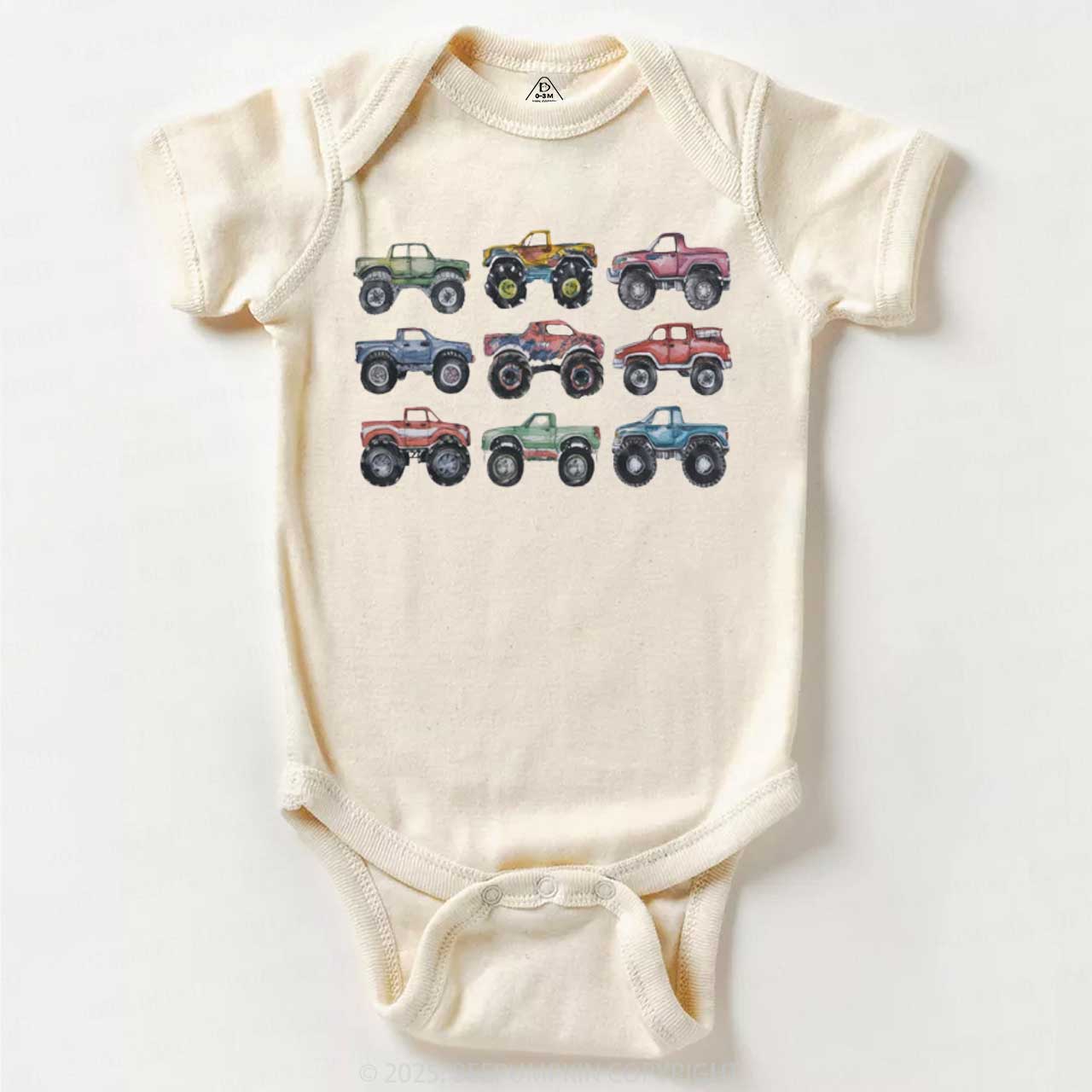 Retro Monster Trucks In A Row Bodysuit Beepumpkin