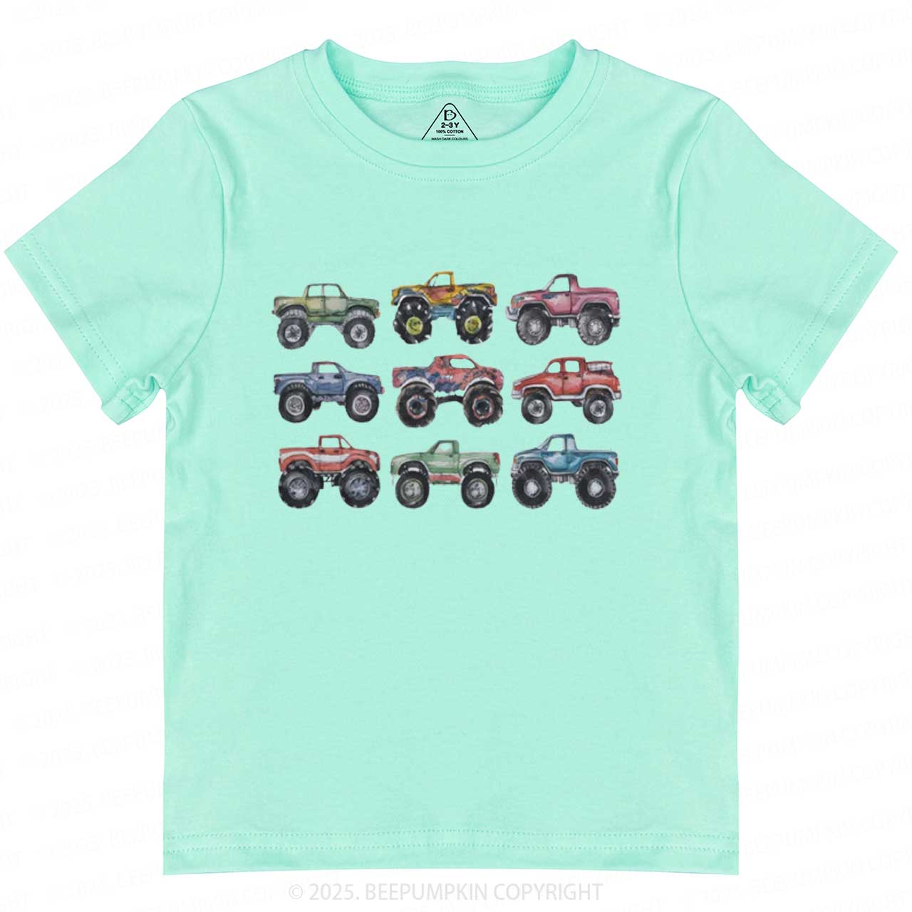 Retro Monster Trucks In A Row Toddler&Kid's Tees Beepumpkin