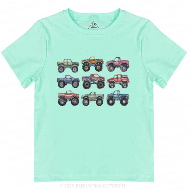 Retro Monster Trucks In A Row Toddler&Kid's Tees Beepumpkin