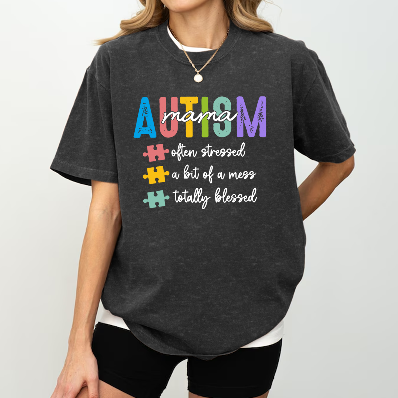Awareness Autism Mama Washed T-Shirts