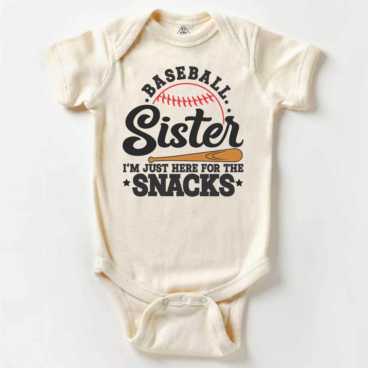 Baseball Sister I'm Just Here For The Snacks Bodysuit Beepumpkin
