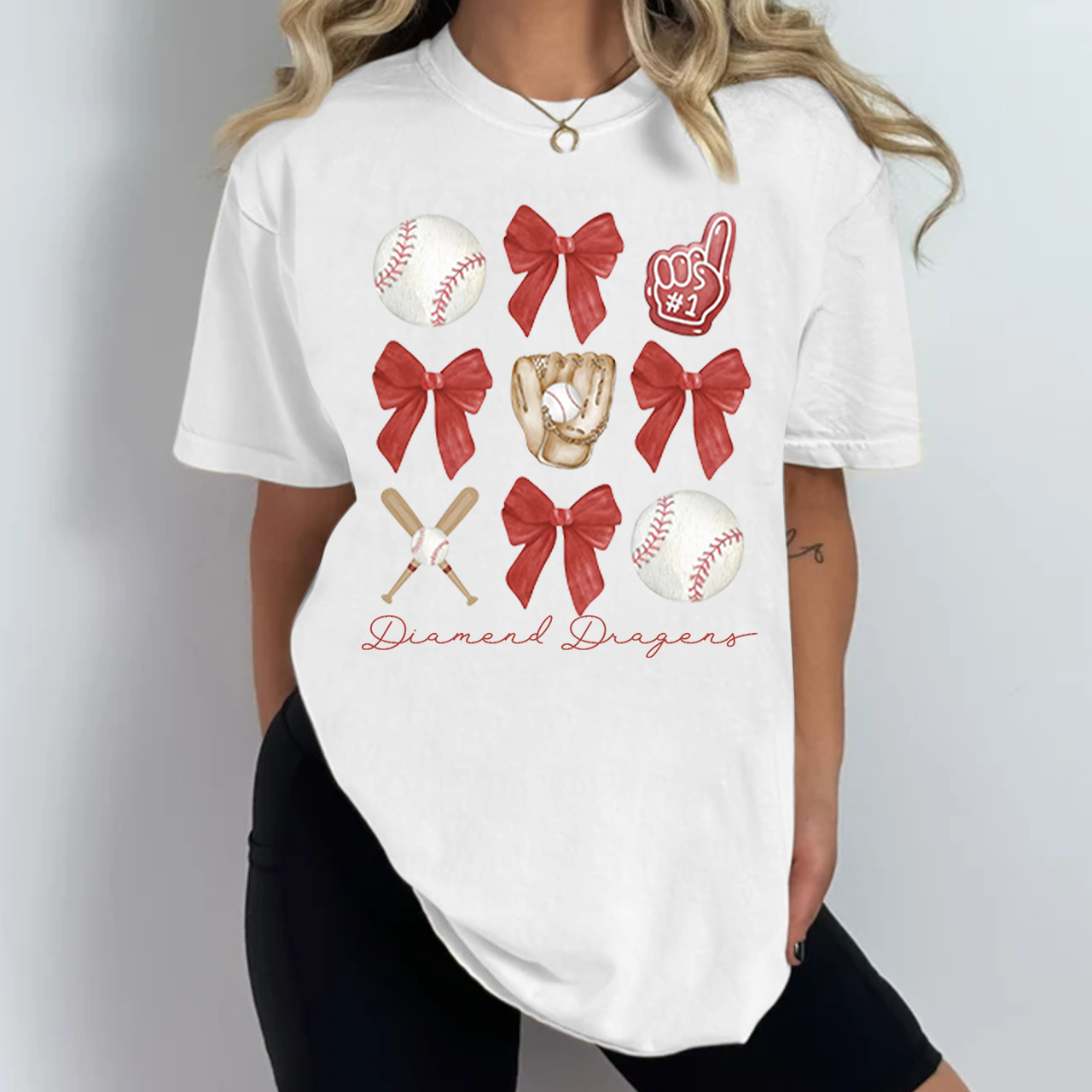 Personalized Bow Baseball Mama T-Shirts