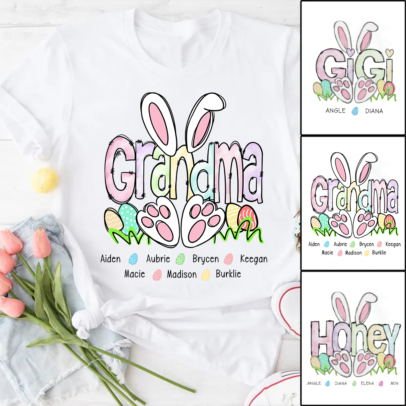 Personalized Easter Mimi With Grandkids Bunny Grandma Easter T-Shirt 