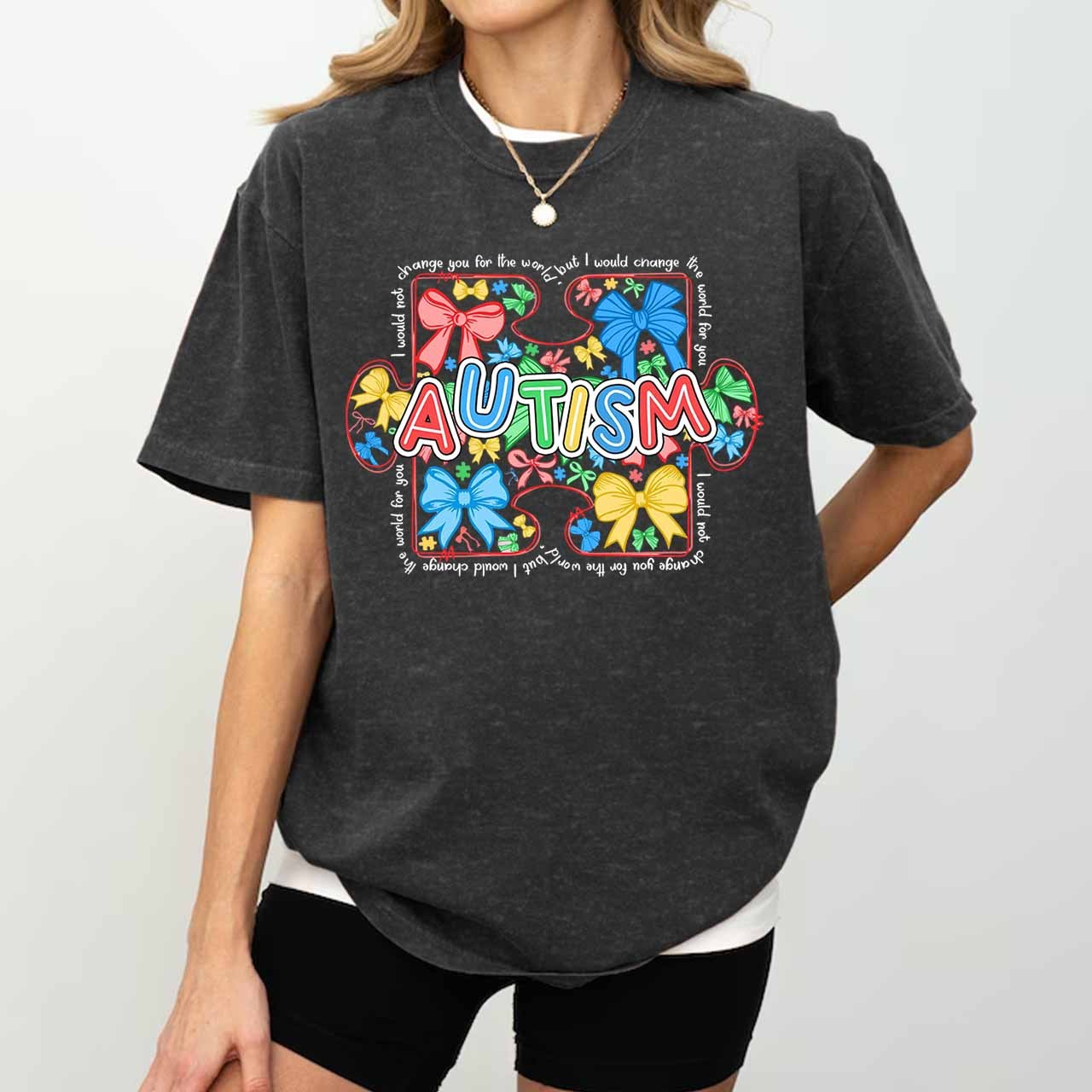 Autism Awareness Coquette Mama Washed T-Shirts
