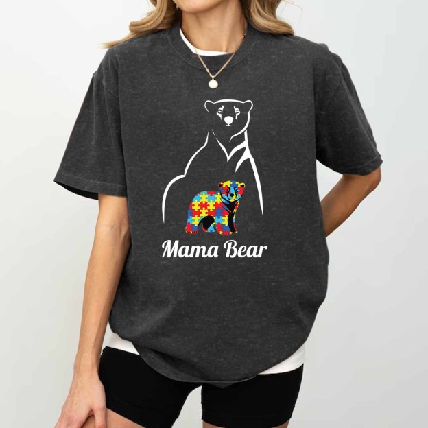 Autism Mama Bear Washed T-Shirts