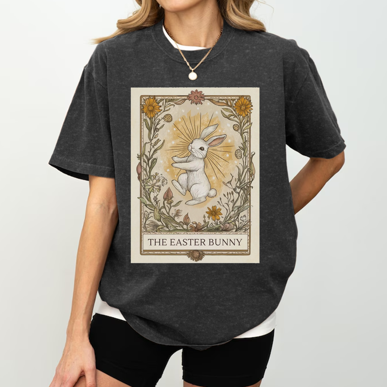 Easter Bunny Tarot Card Lover Mama Washed T-Shirts