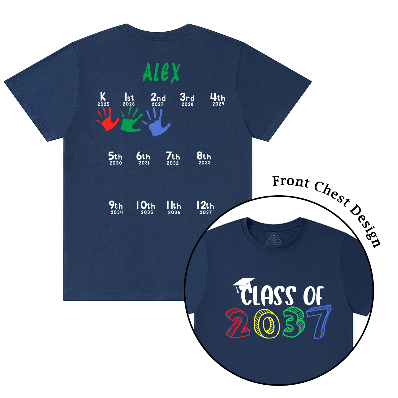 Hand Print-Class Of 2037 Personalized Shirts For School Kids