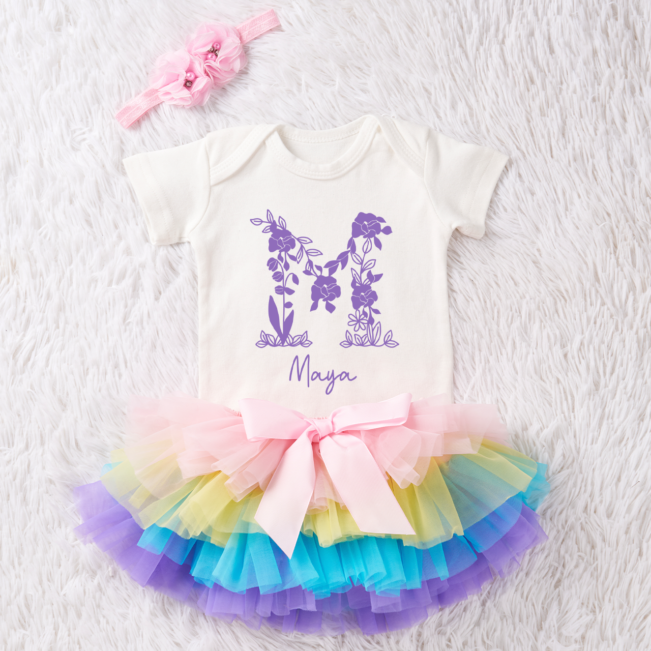 3 Pieces Personalized Purple Grace Baby Girl Tutu Outfit Set