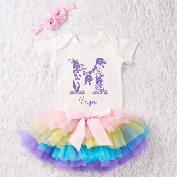 3 Pieces Personalized Purple Grace Baby Girl Tutu Outfit Set