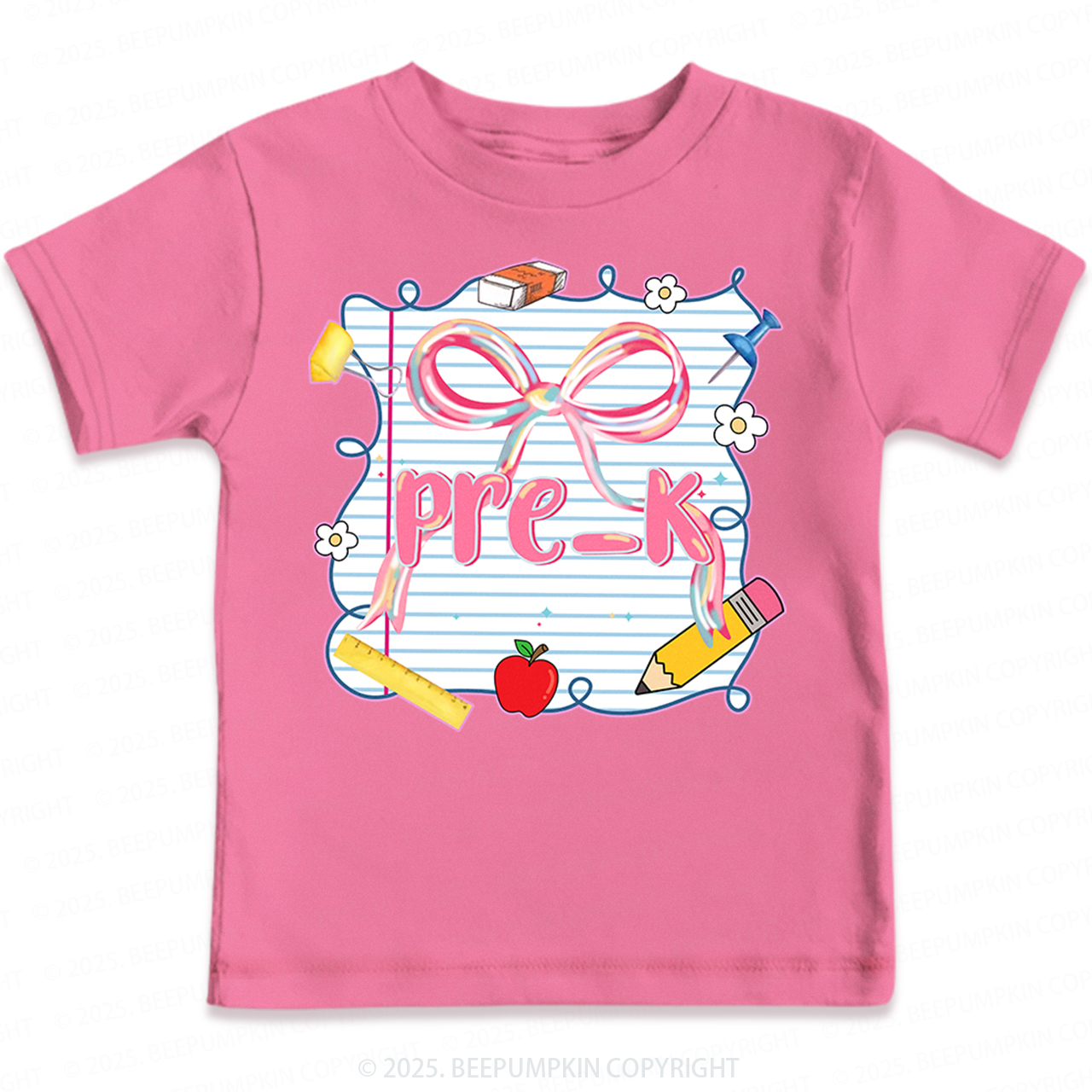 Personalized Preppy Pink Bow Toddler&Kid's Tees Beepumpkin 