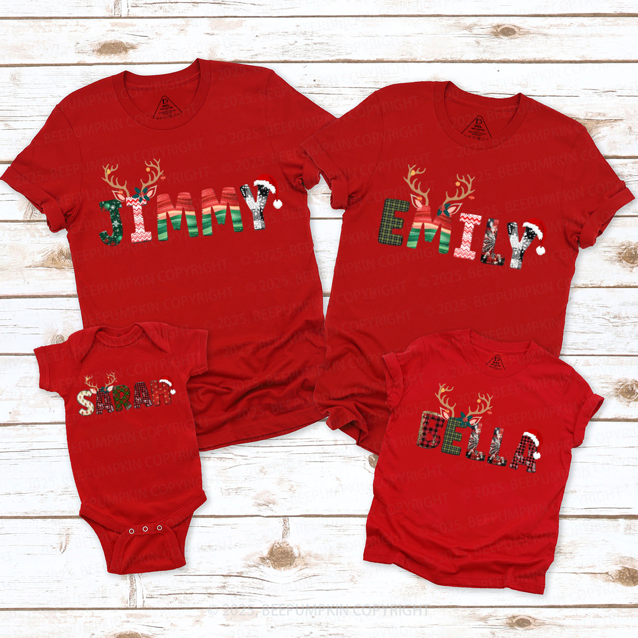 Personalized Doodle Alphabet Family Christmas Family Matching T-Shirts Beepumpkin
