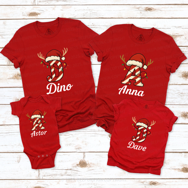 Personalized Candy Cane Name Christmas Family Matching T-Shirts Beepumpkin
