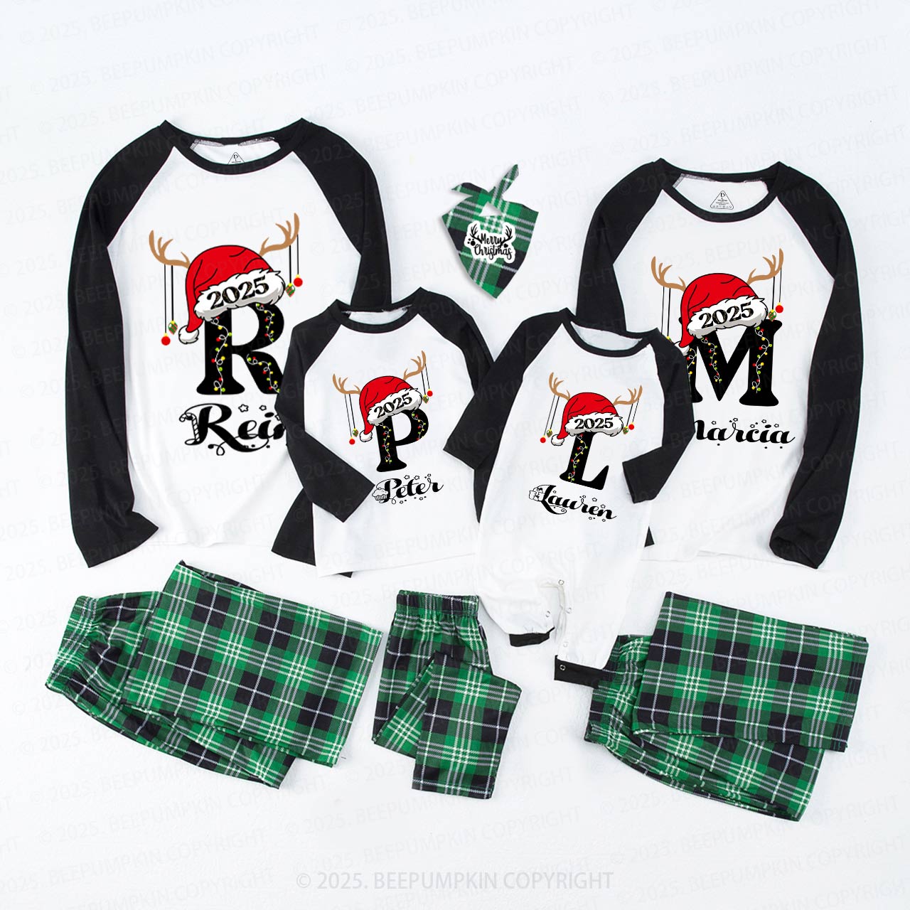 Personalized Holiday Monogrammed Name Family Matching Pajamas