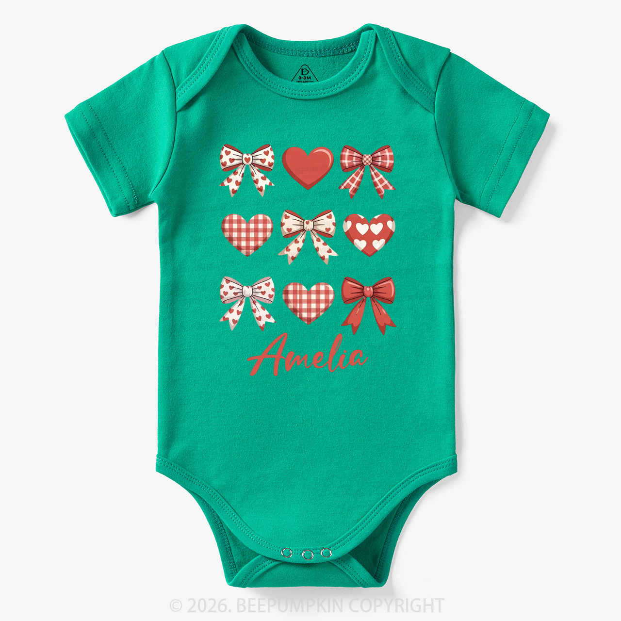 Personalized Bow Heart Valentine's Day Bodysuit