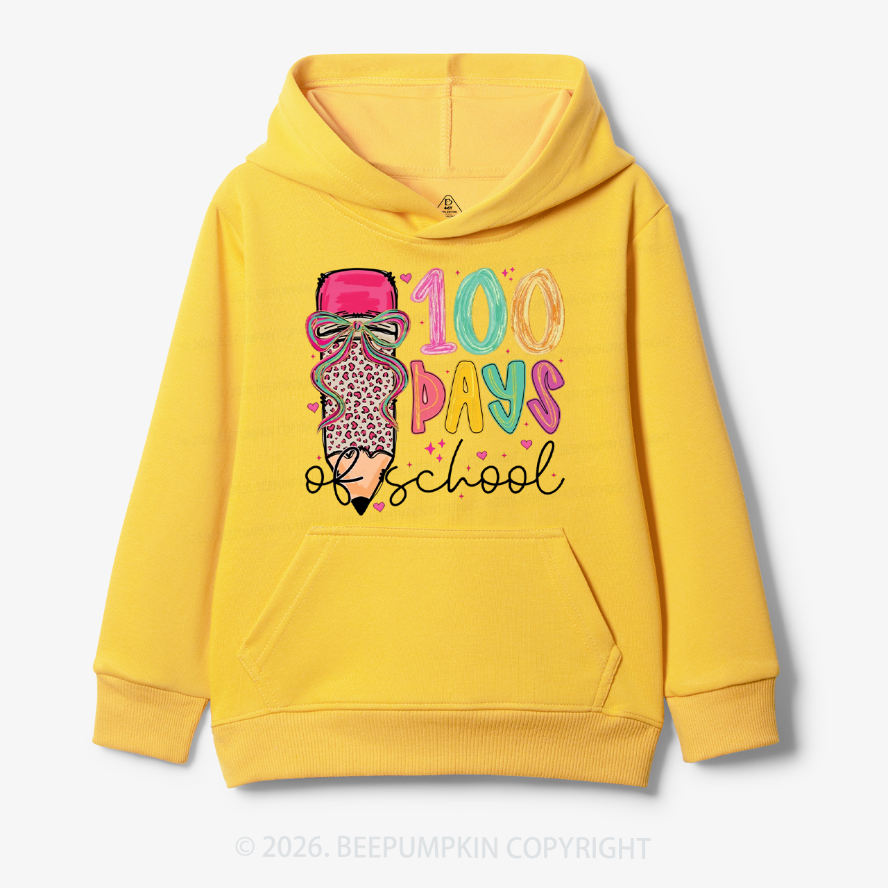 Bow Pencil 100 Days Of  School  Edition Toddler&Kid's Hoodies