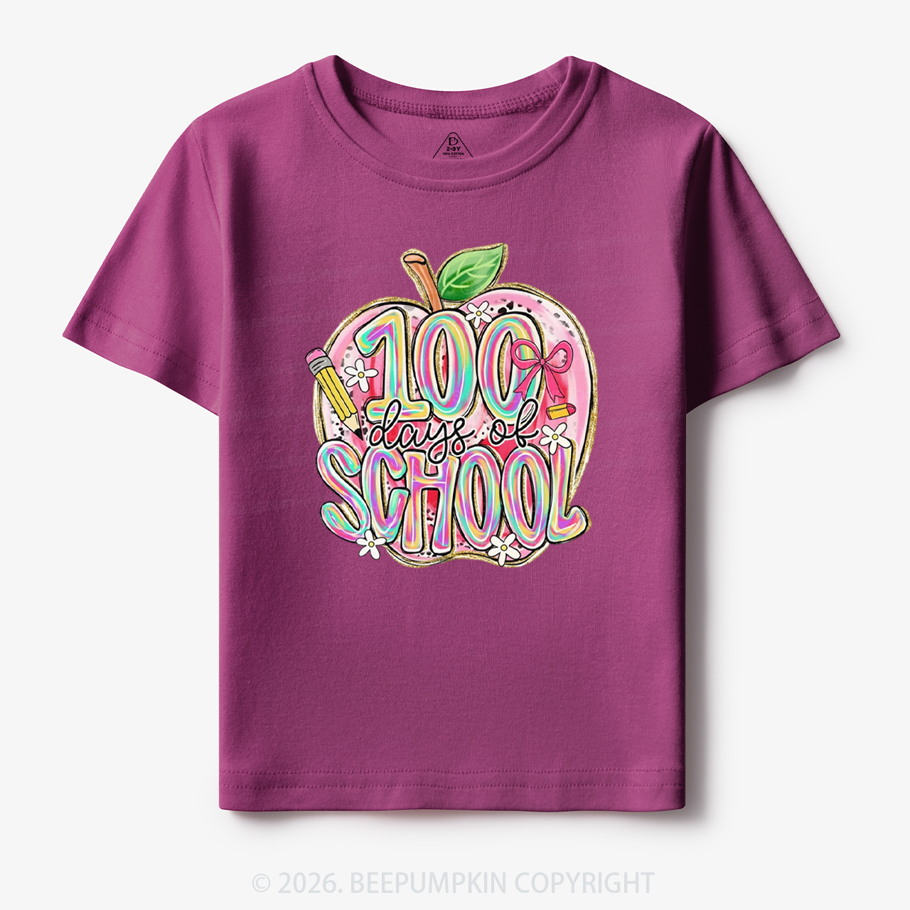 Pink Apple 100 Days of School Toddler&Kid's Tees