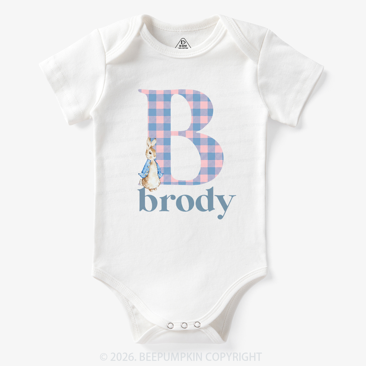Personalized Gingham Name Easter Bunny Bodysuit