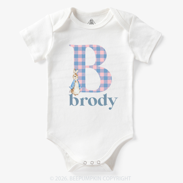 Personalized Gingham Name Easter Bunny Bodysuit