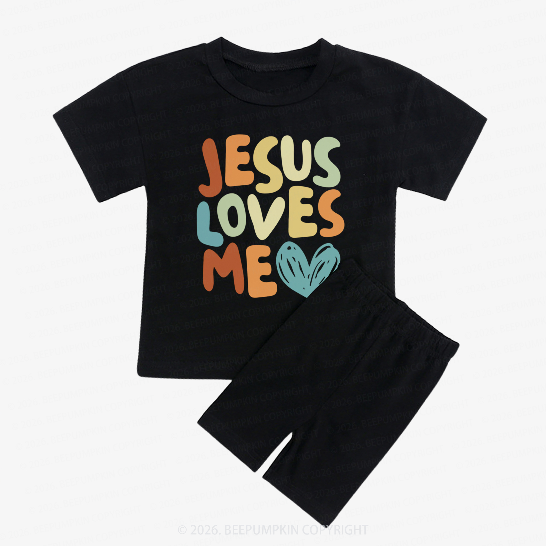 Jesus Loves Me Christian Kids Biker Shorts&Tee