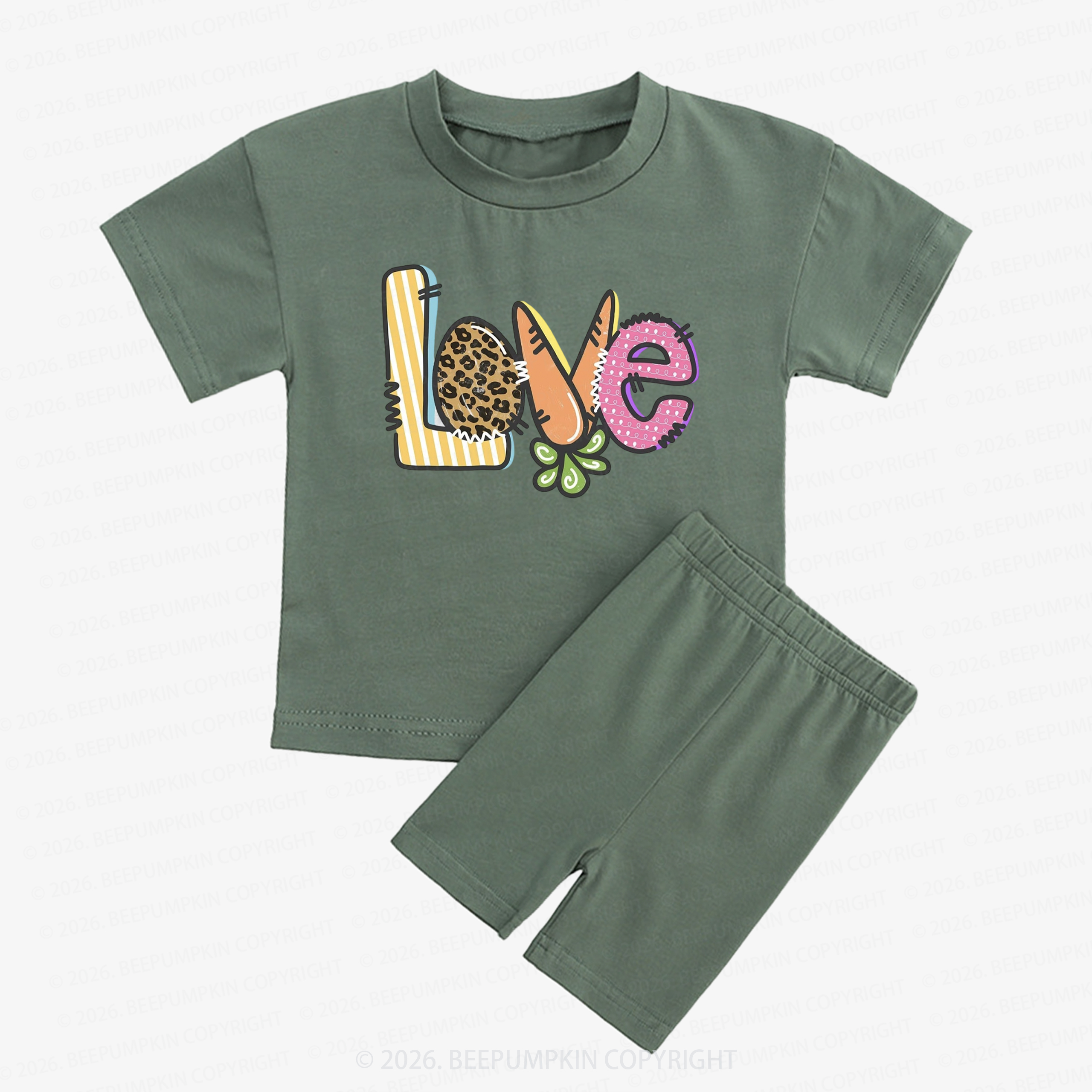 Easter Carrot Love Kids Biker Shorts&Tee