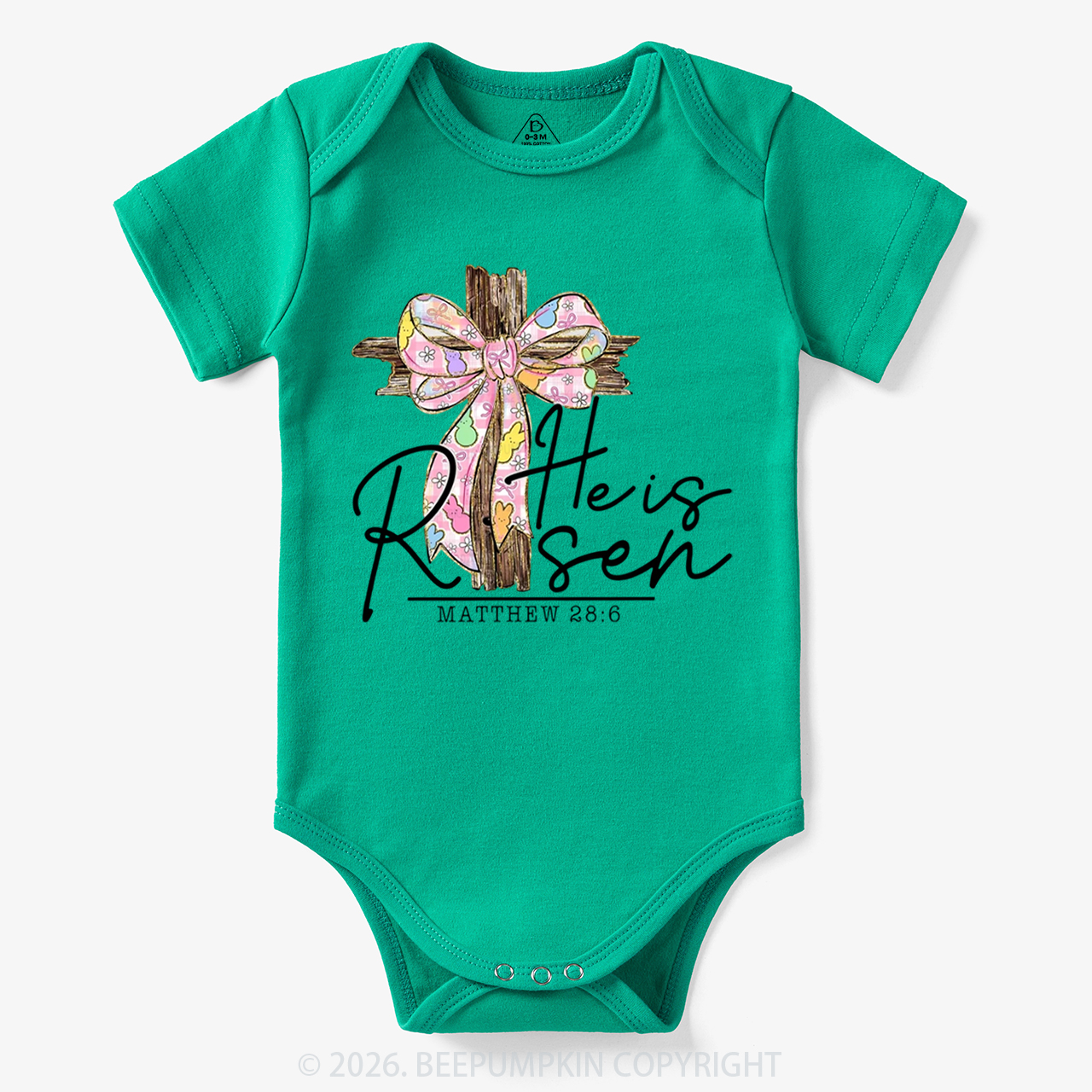 He Is Risen Easter Coquette Bow Bodysuit