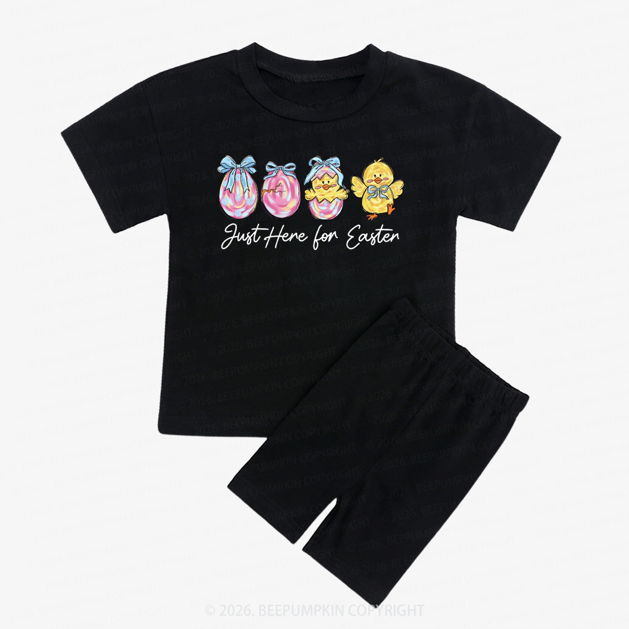 Just Here For Easter Pastel Eggs Coquette Kids Biker Shorts&Tee