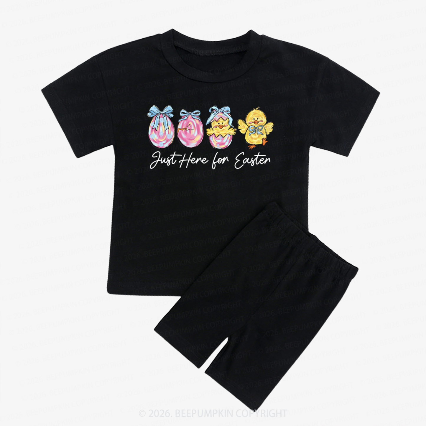 Just Here For Easter Pastel Eggs Coquette Kids Biker Shorts&Tee