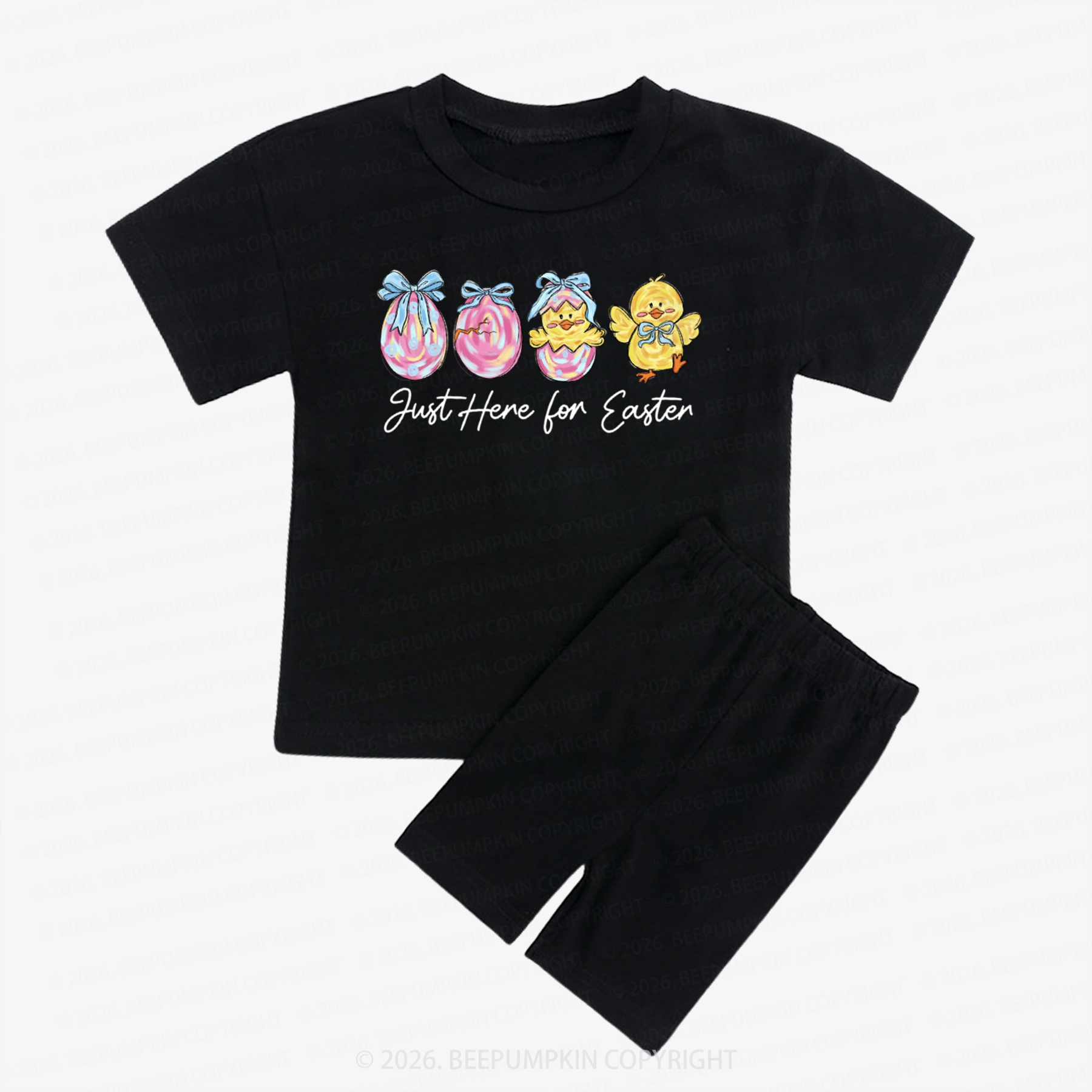 Just Here For Easter Pastel Eggs Coquette Kids Biker Shorts&Tee
