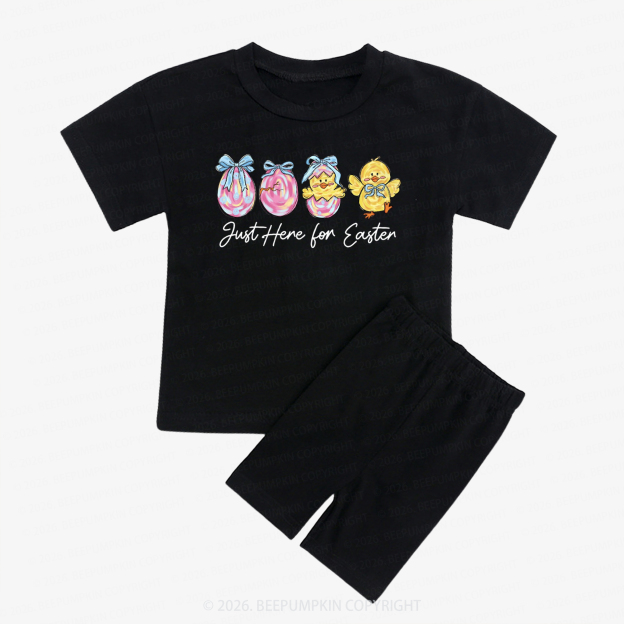 Just Here For Easter Pastel Eggs Coquette Kids Biker Shorts&Tee