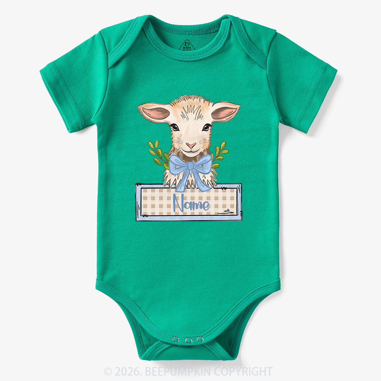 Personalized Baby Lamb With Bow Bodysuit