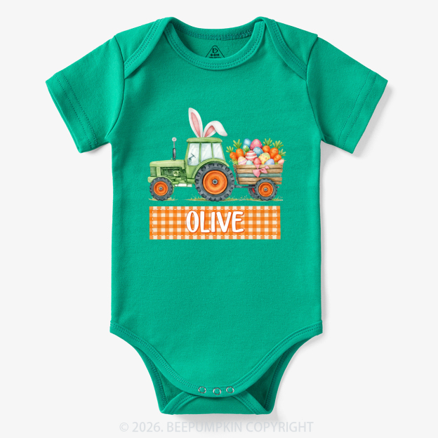 Personalized Name Easter Tractor Farm Bodysuit