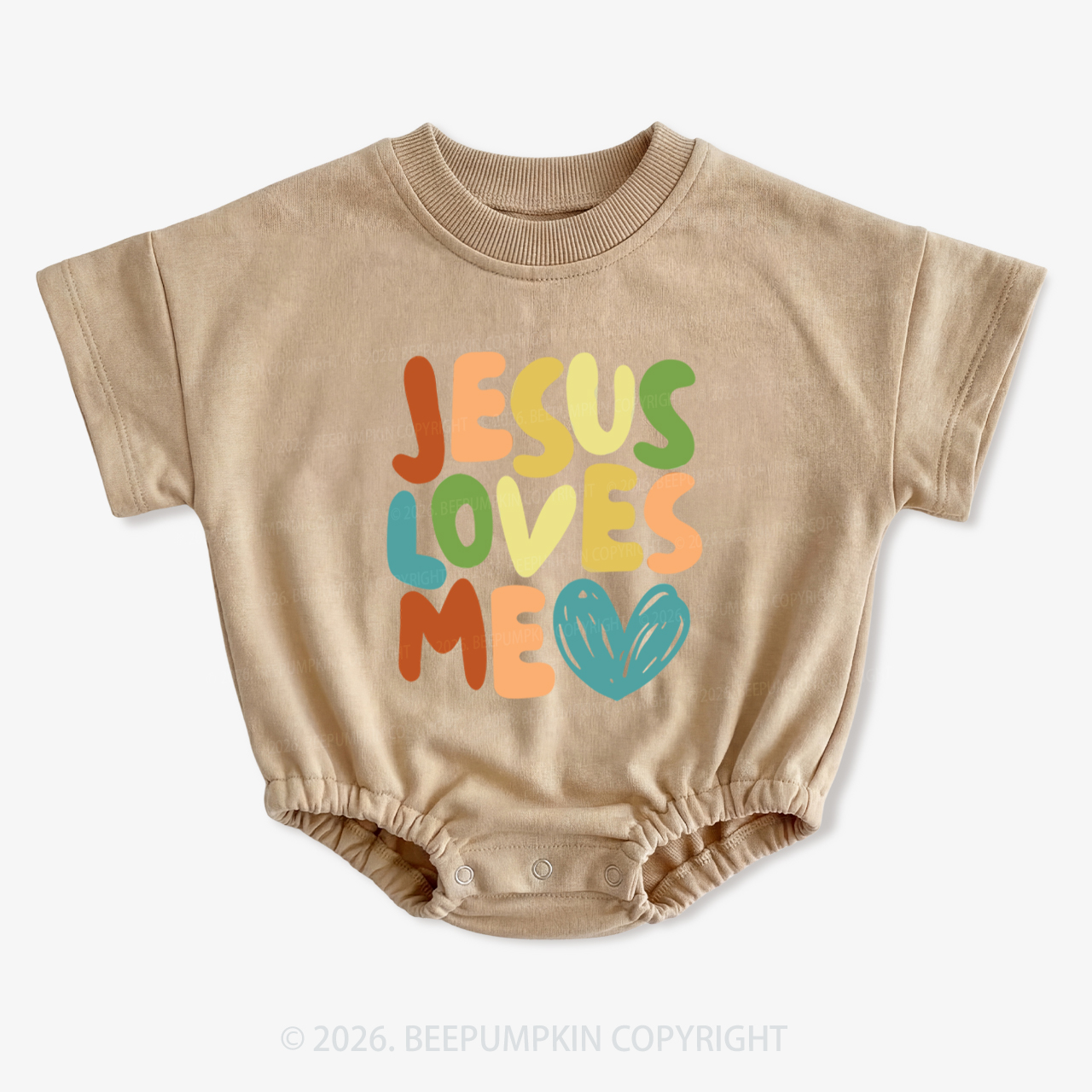Jesus Loves Me Christian Short Sleeve Baby Bubble Romper