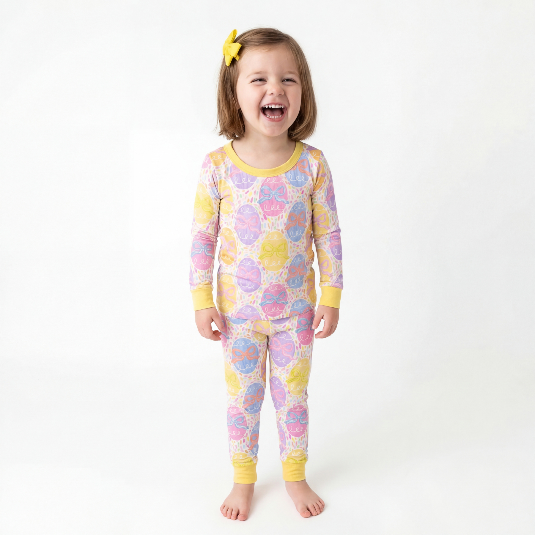 Easter Spring Colors Bows Two-Piece Pajama Set For Kids