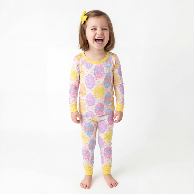 Easter Spring Colors Bows Two-Piece Pajama Set For Kids