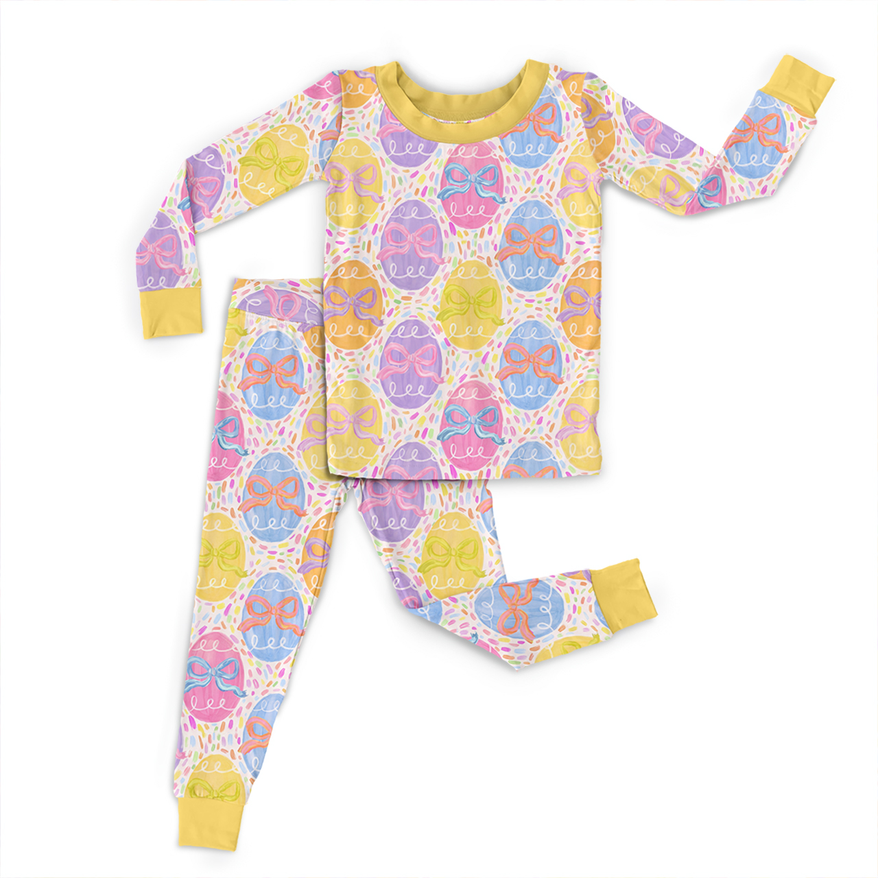 Easter Spring Colors Bows Two-Piece Pajama Set For Kids