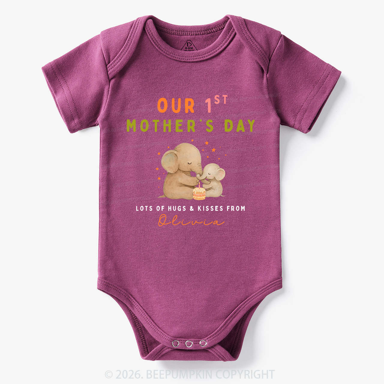 Personalized First Mother's Day Cute Elephant Bodysuit