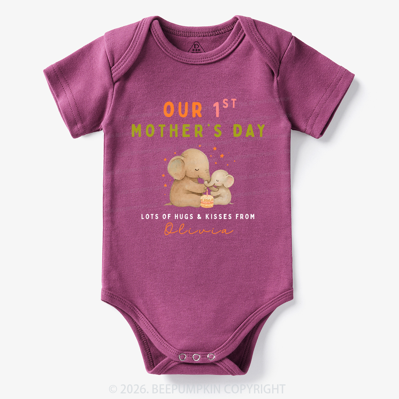 Personalized First Mother's Day Cute Elephant Bodysuit