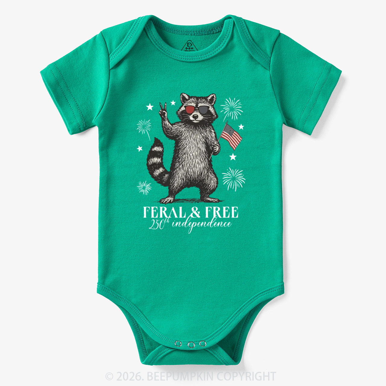 Feral but Free Patriotic Raccoon America 250th Bodysuit