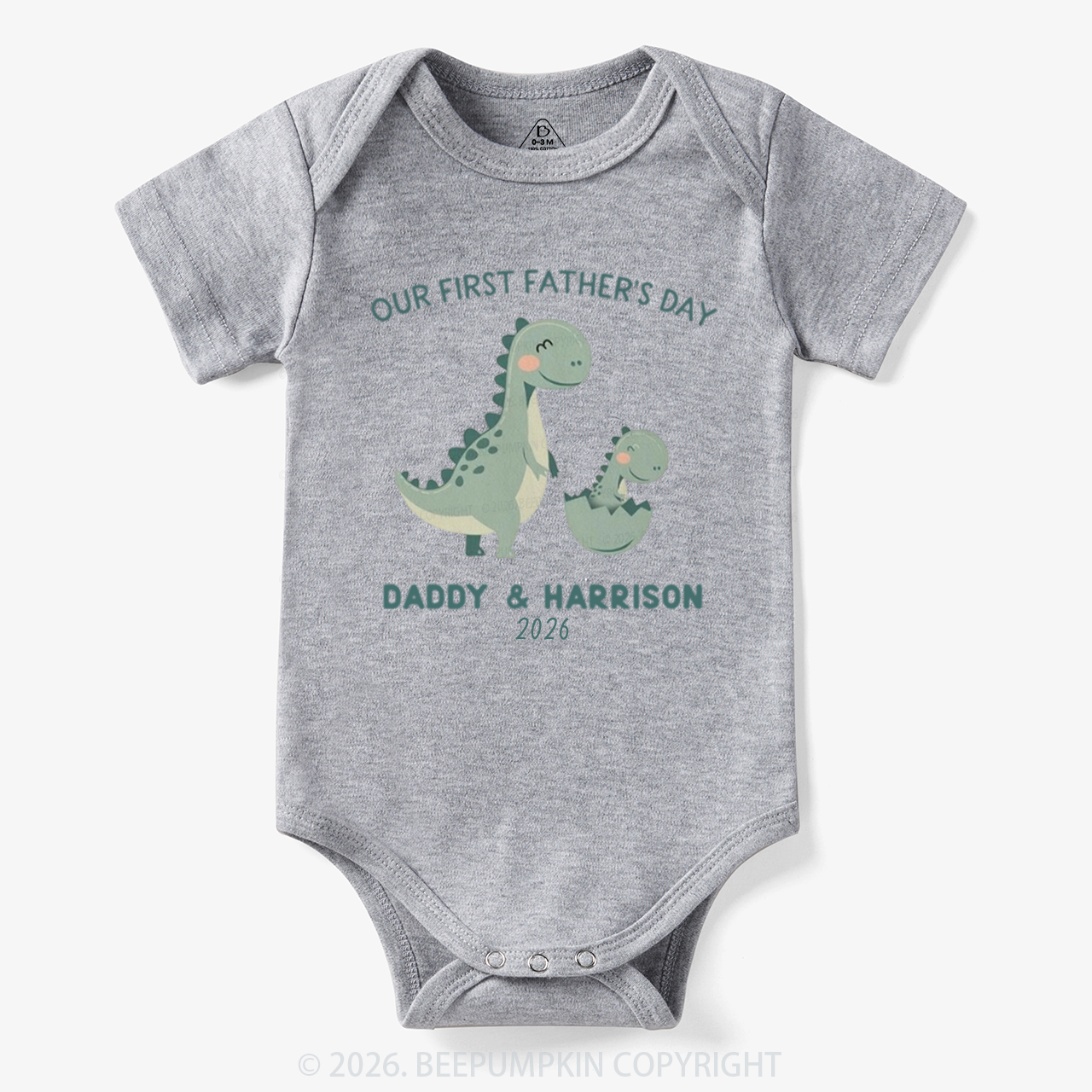 Personalized Dinosaur First Father's Day 2026 Cute Bodysuit